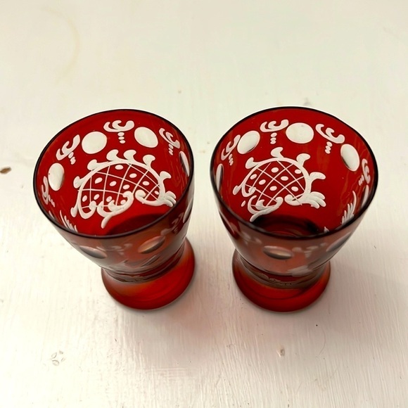 Pair of Bohemian Ruby red cordial glasses - Picture 3 of 6